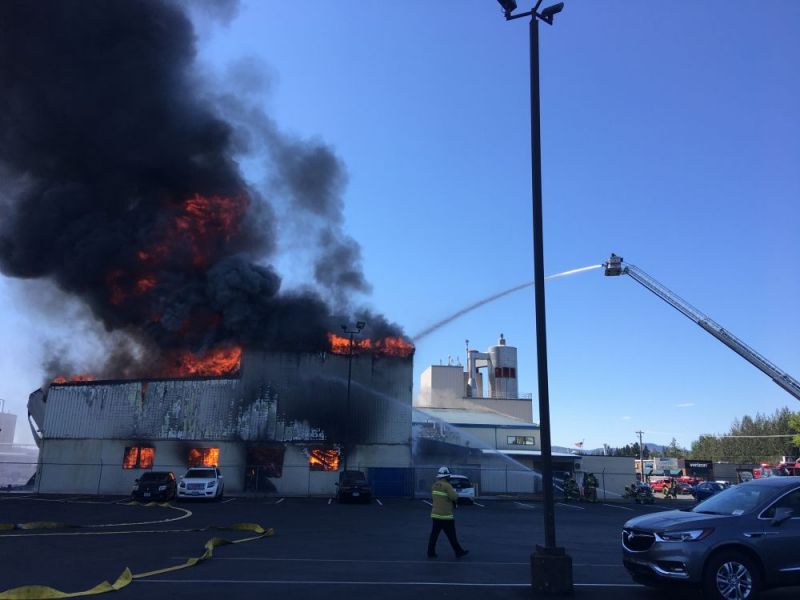 Rusty Rae/News-Register##Multiple fire units responded Tuesday afternoon to a blaze at McMinnville s Organic Valley Creamery on North Highway 99W.