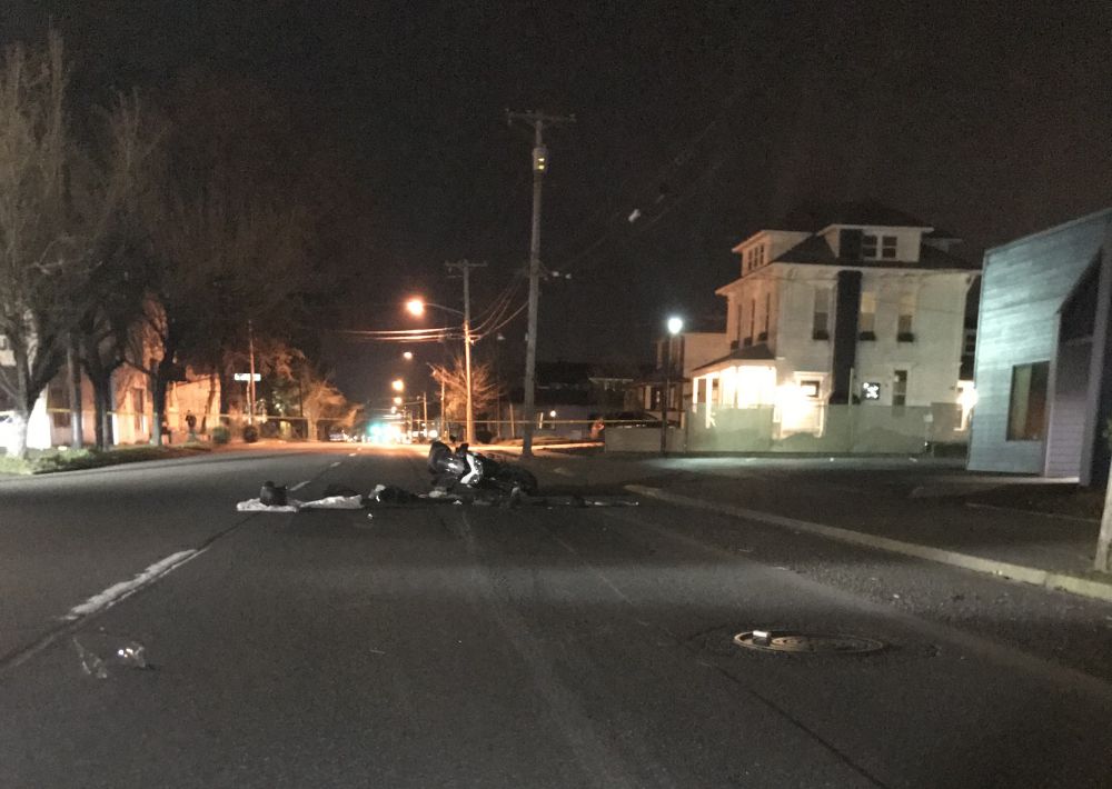 Photo courtesy McMinnville Police Department##A motorcycle crash Sunday night injured the operator and his passenger.