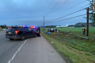 Courtesy McMinnville Police Department##Police investigated the crash of a reported stolen vehicle early Friday morning on Three Mile Lane.