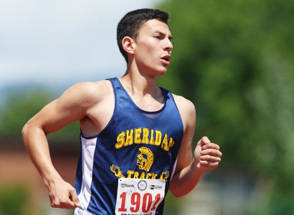 Rockne Roll/News-Register##Sheridan senior Miguel Diaz clocked 9 minutes, 32.62 seconds in the boys  3,000-meter final Thursday, taking seventh place overall.