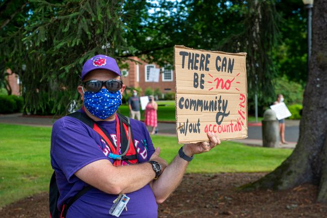 Linfield professor Jeremy Weisz, who has taught 10 years at the university, joined the protest.