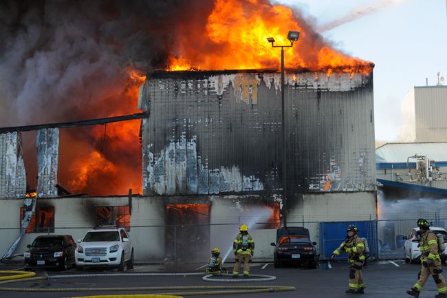 Rusty Rae/News-Register##Multiple fire units responded Tuesday afternoon to a blaze at McMinnville s Organic Valley Creamery on North Highway 99W.