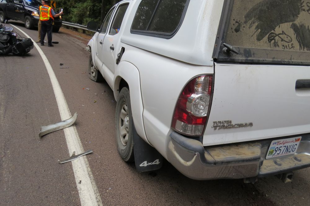 Photo submitted by Oregon State Police##A Willamina motorcyclist was killed Tuesday when his Harley-Davidson crashed into a pickup east of Sweet Home.