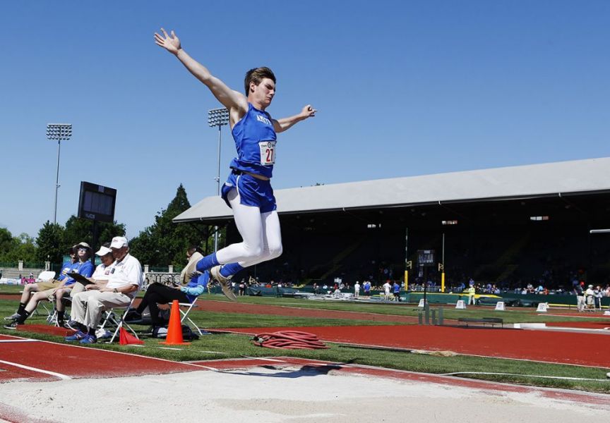 Rockne Roll/News-Register##
Amity s Brian Hatch competes in the Class 3A boys  long jump. Hatch finished fourth.