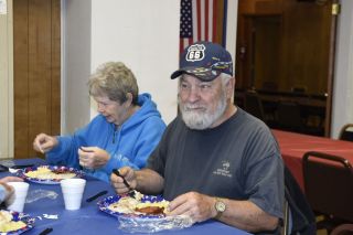 Rusty Rae/News-Register##Alan and Carol Nash of Willamina enjoy breakfast served by Sheridan American Legion Post 75 during Hometown Days on Saturday. Proceeds were to benefit West Valley veterans.