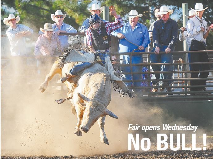 Rusty Rae/News-Register##
Bullmania is the opening rodeo event of the 2017 Yamhill County Fair. The fair opens at 10 a.m. August 2. The bull-riding contest begins at 6:15 p.m. The NPRA Rodeo will go Thursday and Friday followed by the destruction derby Saturday,
