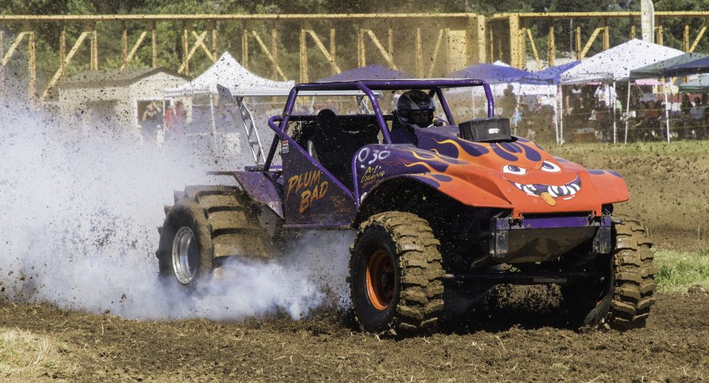 Malia Riggs for the News-Register##
Plum Bad,, an open class enterant, was just that at the Willamina Mud Drags, when it caught fire during a run and had to retire.