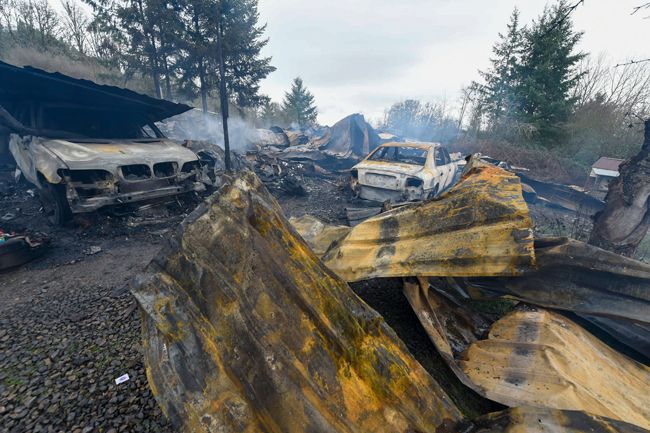 Rusty Rae/News-Register##Wednesday morning s fire off Highway 233 resulted in a massive amount of damage.