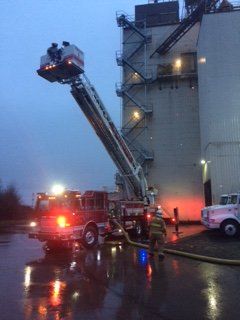 McMinnville Fire Department photo##McMinnville firefighters responded Friday morning to a blaze in a grain bin at the Purina plant.