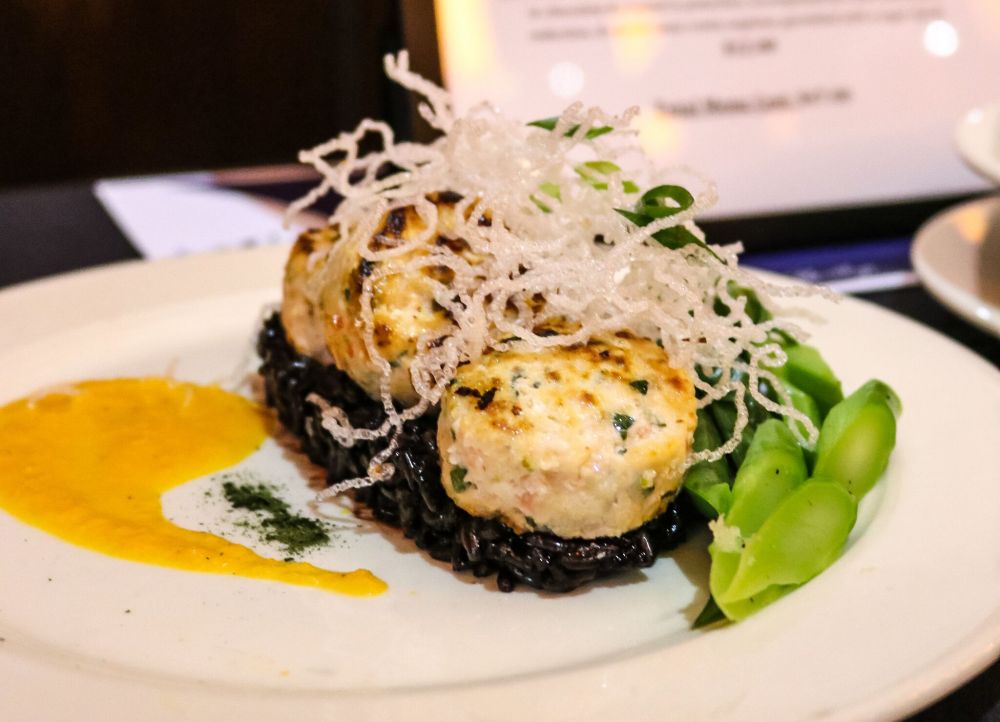 Mac High ProStart team members Heidi Janke and Kaylyn Clevenger work on their dishes for the state culinary competition.
Submitted photo##Thai shrimp cakes on Forbidden black rice.
Submitted photoThai shrimp cakes on Forbidden black rice.